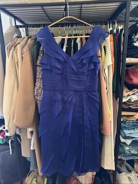 Adrianna Papell Royal Purple Ruffle Midi Dress